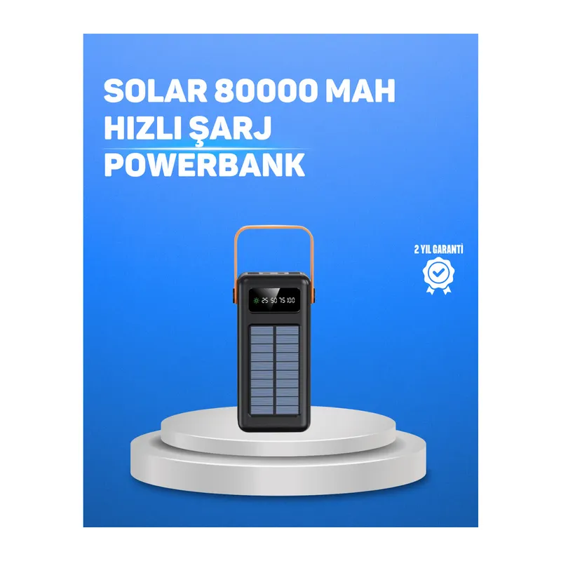80000 mAh Yüksek Kapasiteli Powerbank Göstergeli Solar Şarj Cihazı