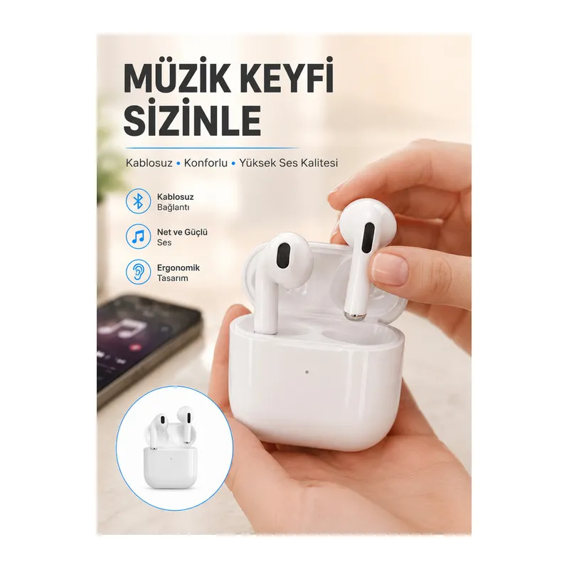 Yeni Nesil Bluetooth Kulaklık Beyaz Çağrı Cevaplayabilen Kablosuz Yeni Nesil
