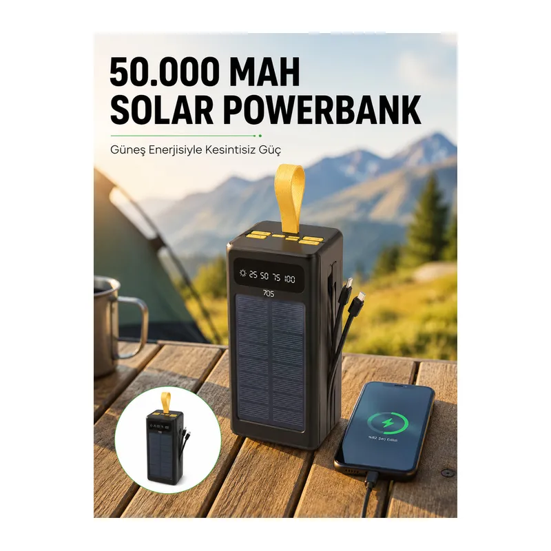 Güneş Enerjili Powerbank Dijital Göstergeli Taşınabilir Güç Kaynağı Yeni Nesil