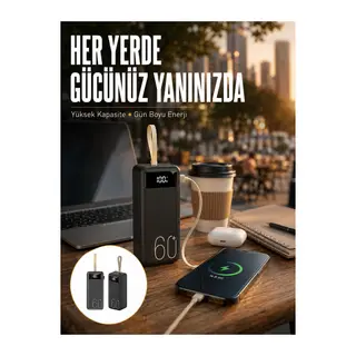 Powerbank 60.000 Mah Taşınabilir Şarj Hızlı El Fenerli Dijital Göstergeli Yeni Nesil