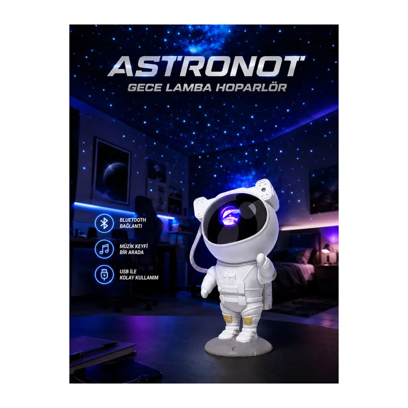 Projeksiyon Astronot Lamba Speaker Sevimli Astronot Bluetooth Hoparlör Yeni Nesil