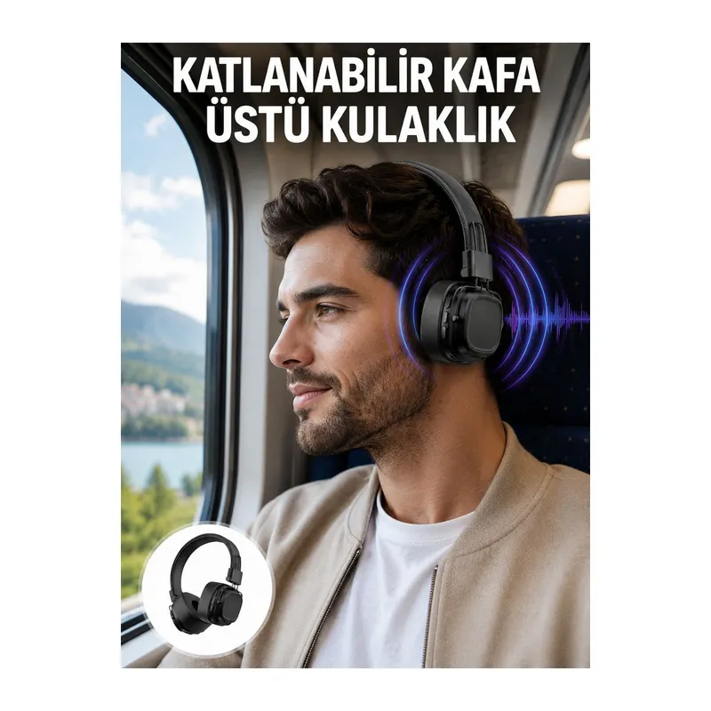 Ergonomik Konforlu Kablosuz Kulak Üstü Bluetooth Kulaklık Yeni Nesil