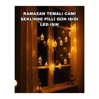 Ev Dekoru İçin Ramazan LED Işık Pilli Sıcak Sarı Cami Figürlü