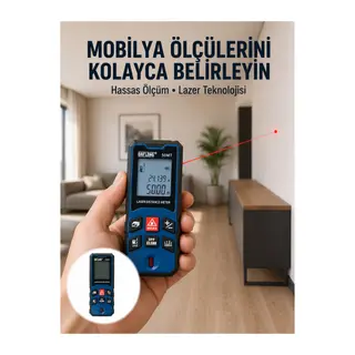 50 Metre Lazer Ölçüm Cihazı Alan ve Mesafe Hesaplama Yeni Nesil