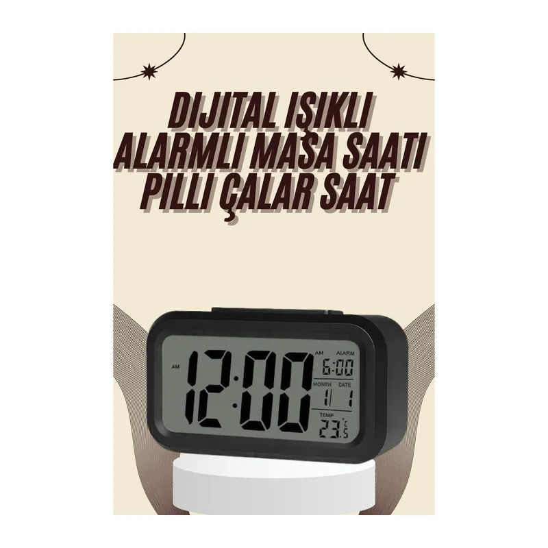 Dijital Masa Saati Termometreli Takvim Çalar Saat Led Ekran Pilli