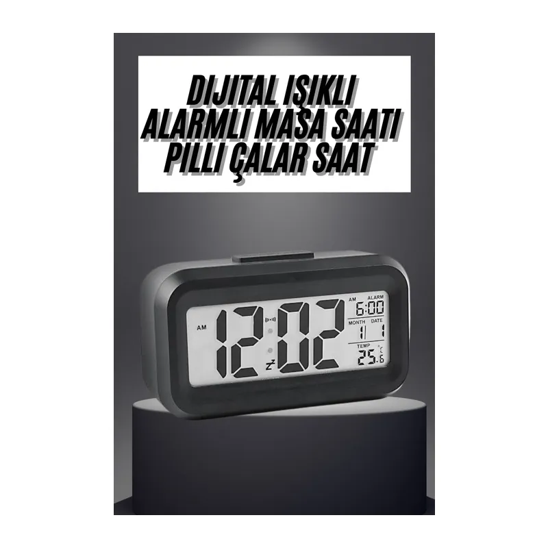 Gece Dijital Masa Saati Dijital Alarmlı Led Ekran Pilli Çalar Saat