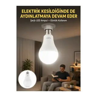 Acil Durumlar İçin Şarjlı LED Ampul 6400K Soğuk Beyaz 30 Watt Yeni Nesil