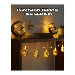 Ramazan Dekoru İçin Pilli LED Işık Altın Fener Tasarımlı