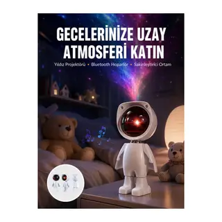 180 Derece Dönebilen Astronot Masa ve Gece Lambası Projektör Yeni Nesil