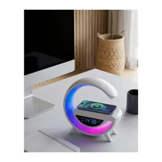 Kablosuz Şarjlı Bluetooth Hoparlör RGB Işık Gece Lambası Dijital Saat