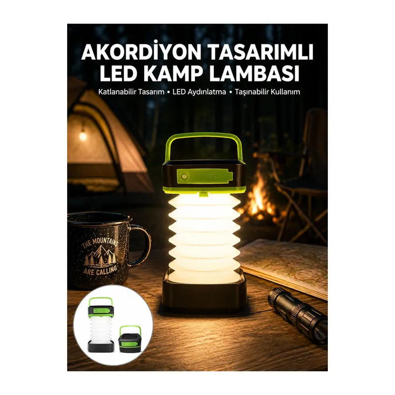 Katlanabilir Kamp Lambası Akordiyon Lamba Şarjlı 3 Kademeli Solar Yeni Nesil