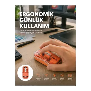 Şeffaf Kablosuz Mouse Bluetooth Bağlantılı Sessiz Tıklama Yeni Nesil