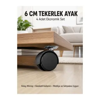 Halı ve Beton Uyumlu Kilitsiz Mobilya Tekerleği 4’lü