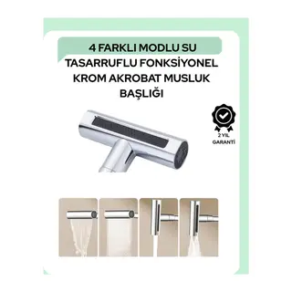 Çok Fonksiyonlu Musluk Başlığı | 4 Su Modu | Geniş Uyumlu Adaptör Seti | Mutfak ve Banyo Uyumlu