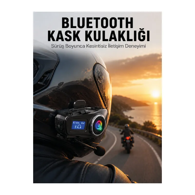 LCD Ekranlı Bluetooth Kask Kulaklığı Radyo ve SD Kart Girişli