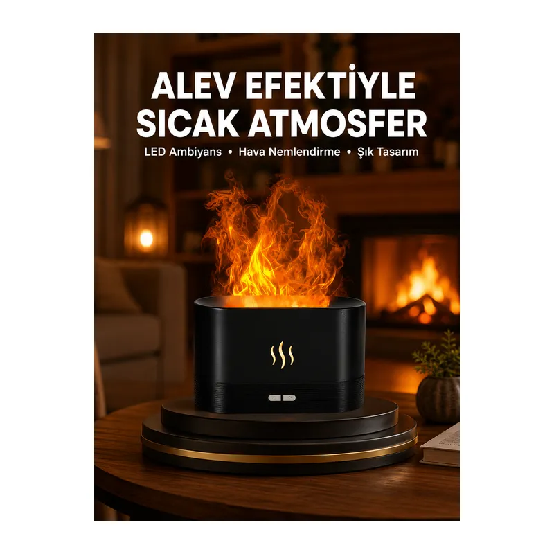 Modern Tasarımlı Alev Efektli LED Aromaterapi Hava Nemlendirici Yeni Nesil