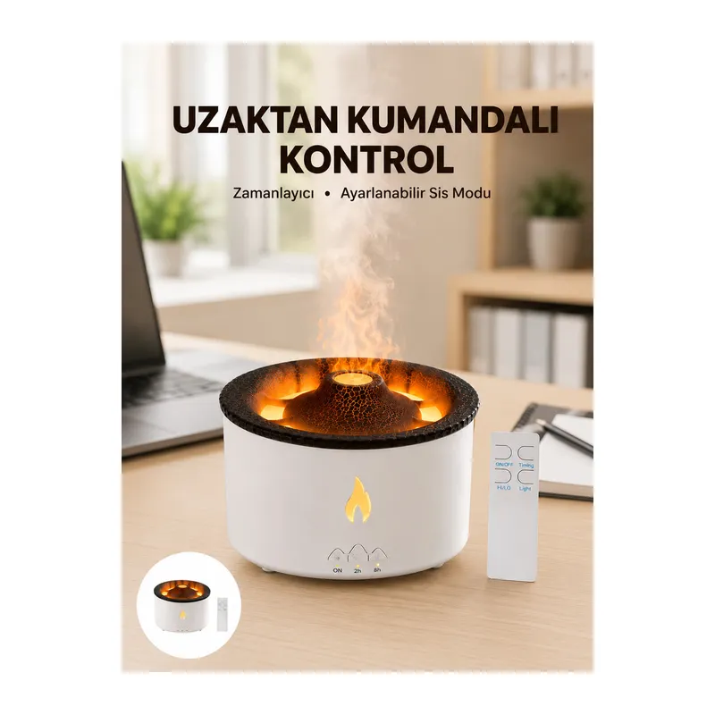 Alev Efektli Buhar Makinesi – Aromaterapi, Nemlendirme ve Işık Modlu Tasarım Yeni Nesil