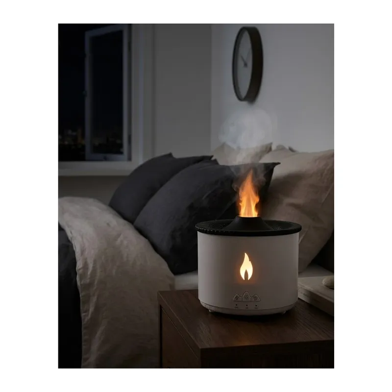 Alev ve Volkan Efektli Ultrasonik Aroma Difüzörü LED Gece Lambalı Hava Nemlendirici