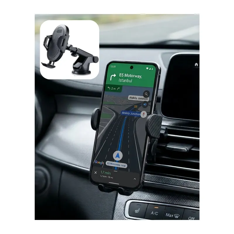360° Döner Araç Telefon Tutucu Otomatik Kilit Mekanizmalı Stand