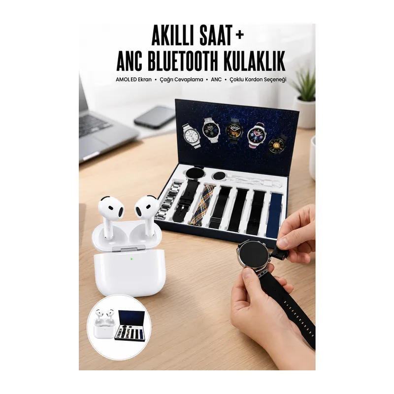 3.Nesil TWS Bluetooth Kulaklık Bluetooth Bağlantılı Akıllı Saat Amoled Ekran Plastik Hasır Kordon