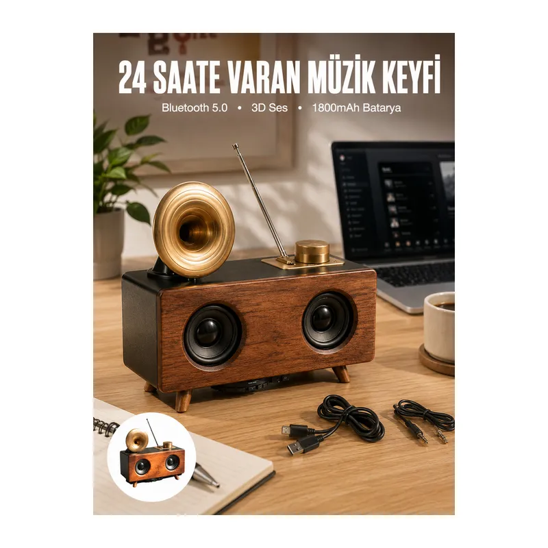 Çalar Radyo Müzik Kutusu Nostaljik Hoparlör Speaker