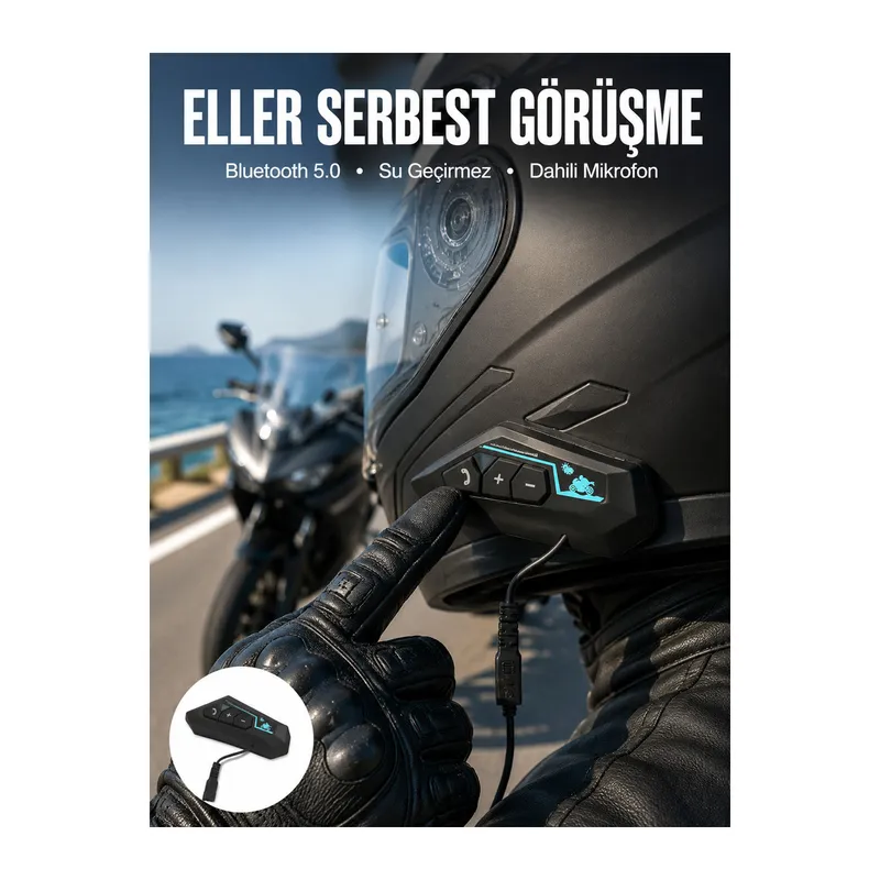 Kask Kulaklığı Motosiklet Intercom Interkom Dinleme Konuşma Özellikli Su Geçirmez