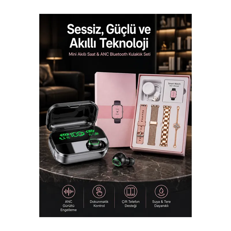 Yeni Nesil Kaliteli Akıllı Saat ve Kablosuz Bluetooth Kulaklık Yüksek Ses Kaliteli Yeni Nesil