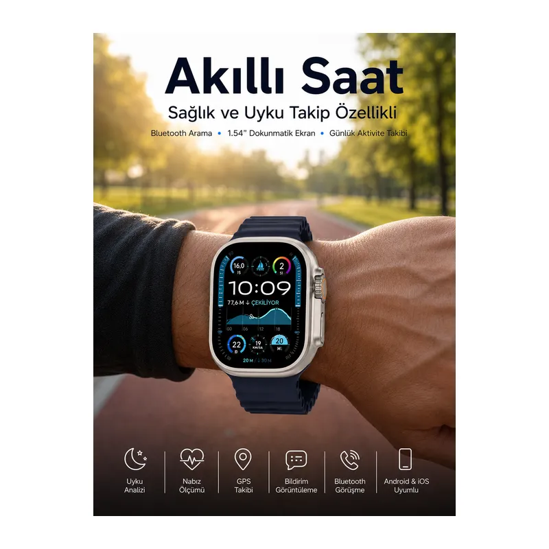 Akıllı Saat Bluetooth Bağlantılı NFC ve GPS Uyumlu Nabız Ölçer Sesli Görüşme Yeni Nesil