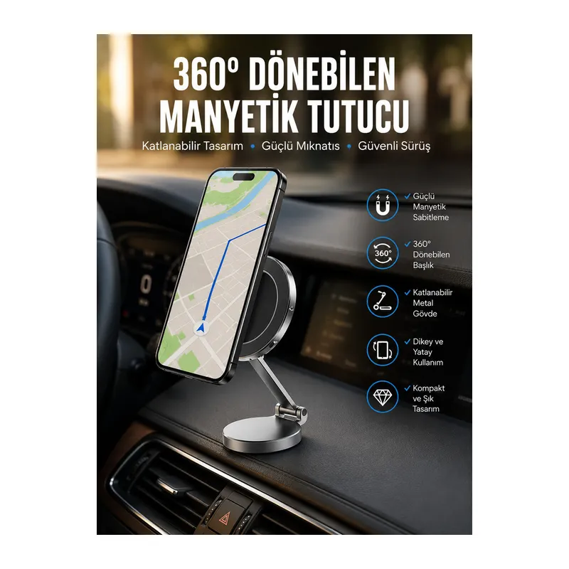 Yeni Nesil Araç İçi Mıknatıslı Telefon Tutacağı Tüm Telefonlara Uyumlu