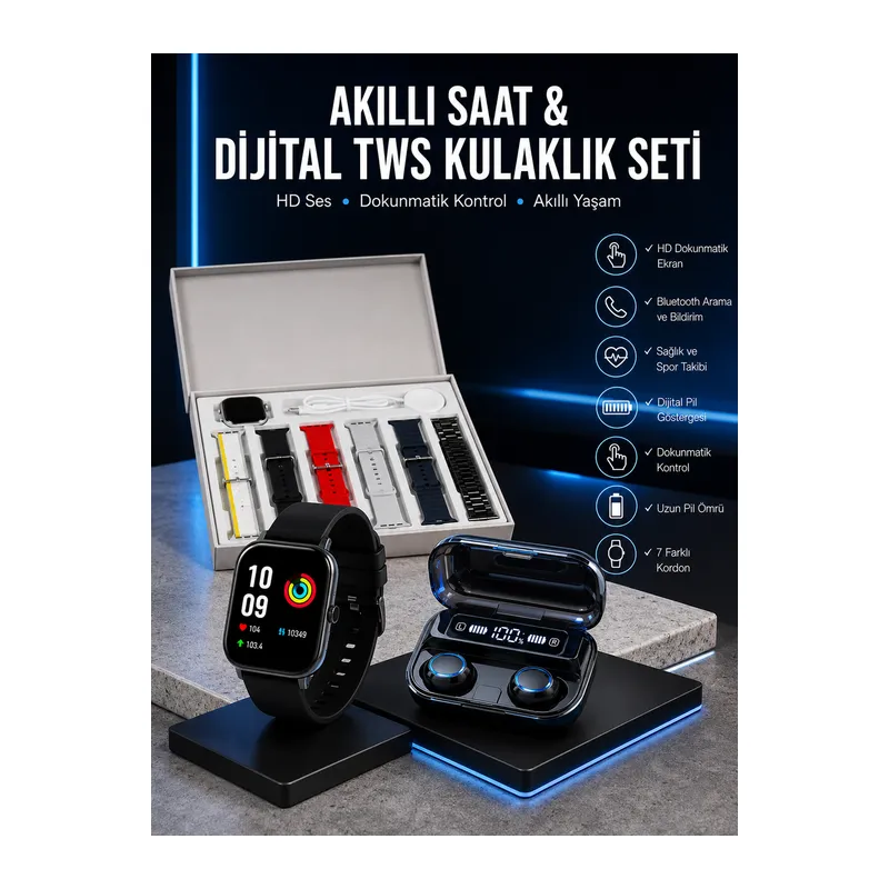 Yeni Model Akıllı Saat ve Kulaklık Kampanyası Nabızz Ölçer Bluetooth Bağlantılı Uzun Pil Ömrü
