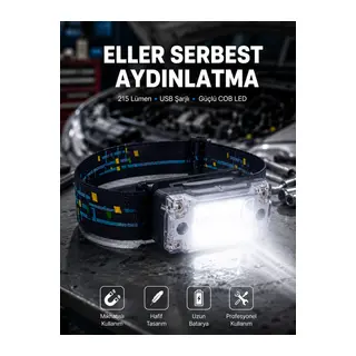 Kompakt LED Kafs Feneri USB Şarjlı Manyetik 2 Işık Modlu 215 Lümen Yeni Nesil