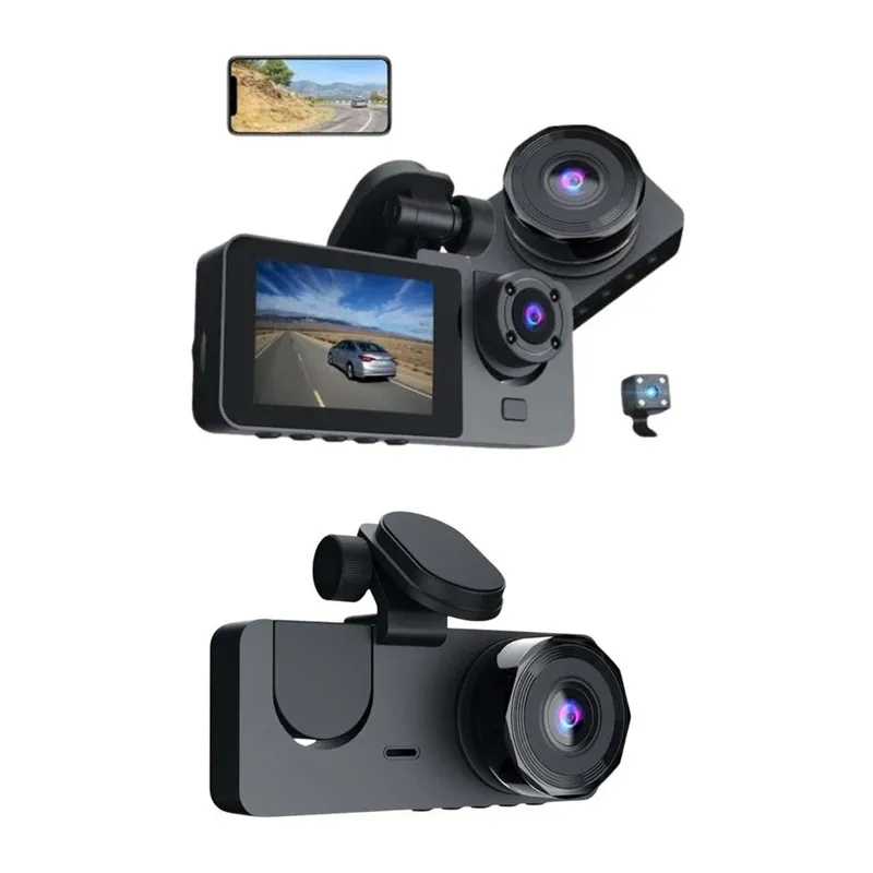 3 Kameralı 2 İnç 1080P Araç İçi Kamera Sürüş Kamerası CarPlay