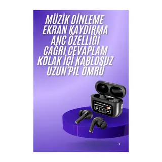 Yeni Nesil ANC Özellikli Çağrı Cevaplayan Dokunmatik Ekranlı Bluetooth Kulaklık Siyah