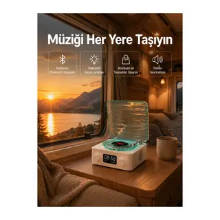 Retro Tasarımlı Gece Lambalı Bluetooth Hoparlör – Saat ve Pil Göstergeli