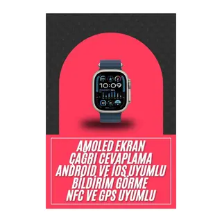 49mm Akıllı Saat Amoled Ekranlı Kadın Erkek Kol Saati Plastik Kordon
