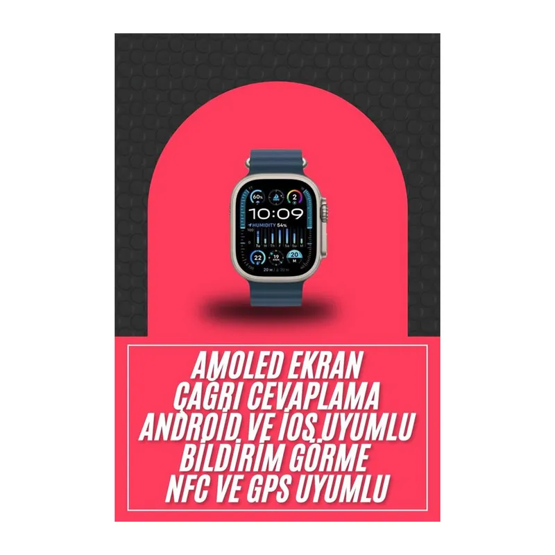 49mm Akıllı Saat Amoled Ekranlı Kadın Erkek Kol Saati Plastik Kordon