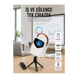 Projeksiyon Ev Sineması Bluetooth 4k HD Kaliteli Görüntü Kumandalı