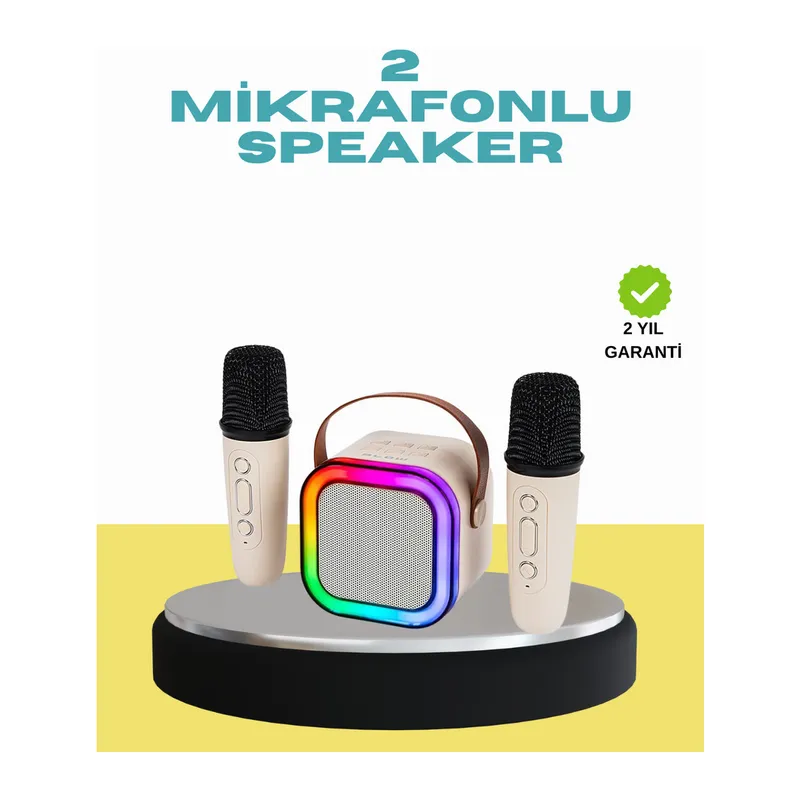 LED Işıklı Taşınabilir Karaoke Hoparlör – USB & AUX Girişli