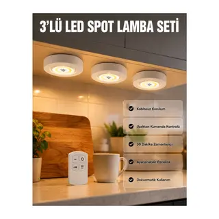 Kablosuz 3 Lü Spot Led Lamba Seti Uzaktan Kumandalı Enerji Tasarruflu Aydınlatma