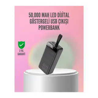 50.000 mAh Ultra Güçlü Powerbank 4 USB Çıkışlı, LED Dijital Göstergeli, Hızlı Şarj Destekli Taşınabilir Şarj Cihazı