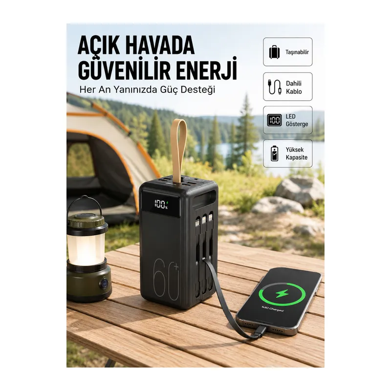 LED Ekranlı Çok Fonksiyonlu Taşınabilir Şarj Ünitesi Powerbank Yeni Nesil