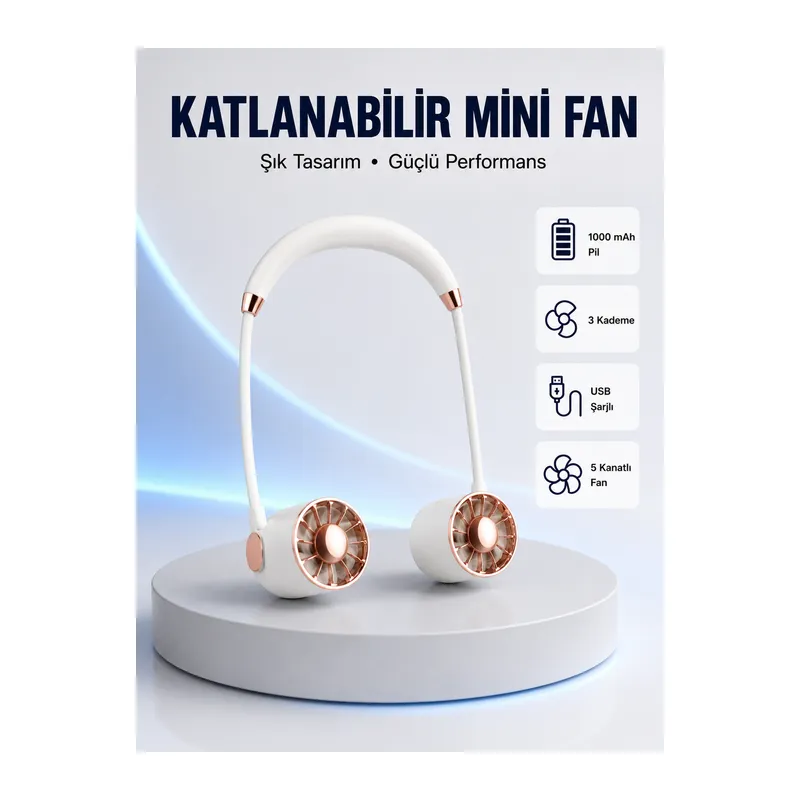 5 Kanatlı Sessiz Mini Fan 3 Vitesli Katlanabilir Asılabilir