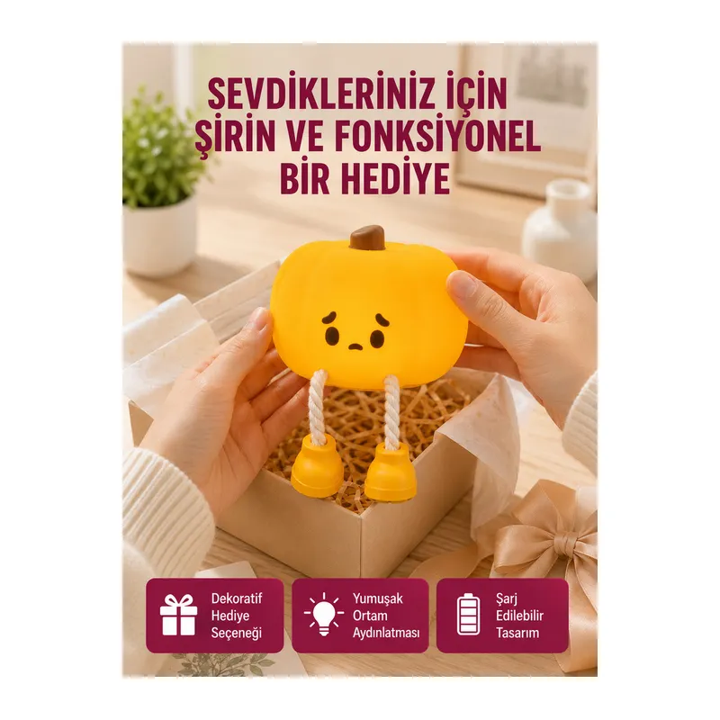 Şarjlı Pumpkin LED Masa Lambası Zamanlayıcılı Dokunmatik Yeni Nesil