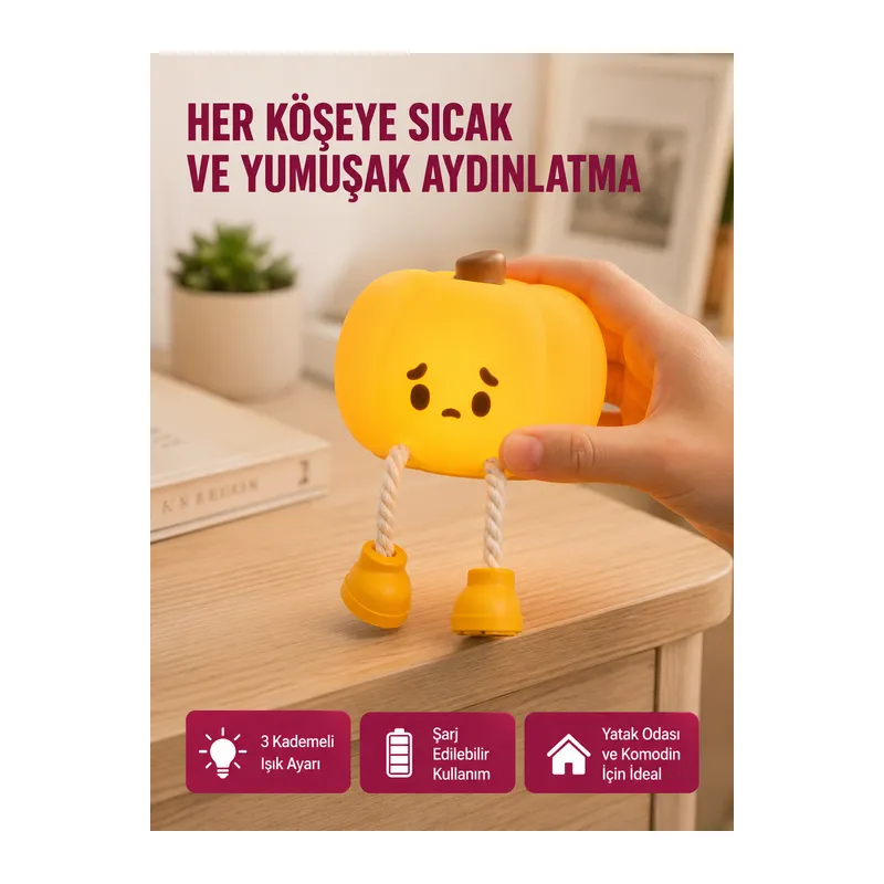 Pumpkin LED Night Light Dokunmatik Şarjlı Silikon Gece Lambası Yeni Nesil
