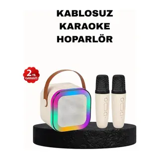 Karaoke Hoparlör Taşınabilir Çift Mikrofonlu ve LED Işıklı Bluetooth 5.0