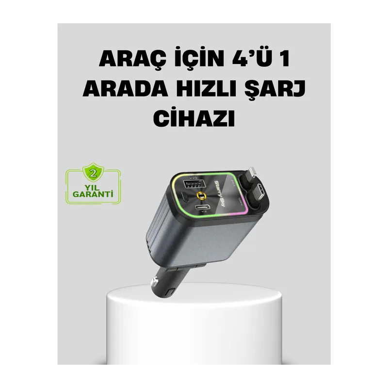 Araç Şarj Cihazı 66W 4 Portlu Hızlı Şarj ve LED Işıklı