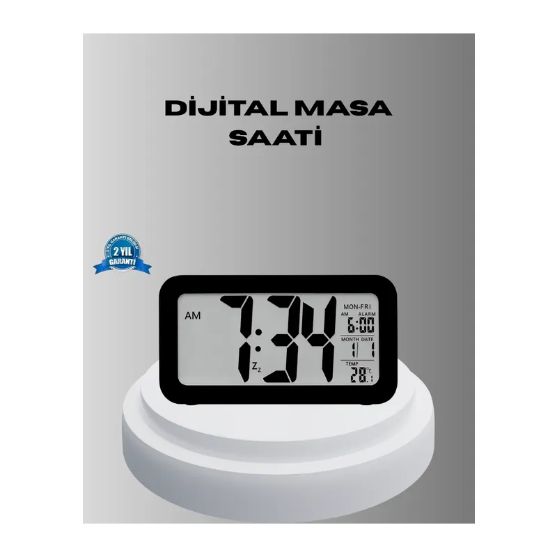 Dijital Masa Saati Sensörlü Aydınlatmalı Alarm ve Sıcaklık Ölçerli