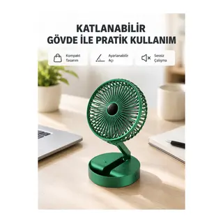 Şarjlı Katlanabilir Mini Fan – 3 Kademe Hız Ayarı, Taşınabilir Tasarım