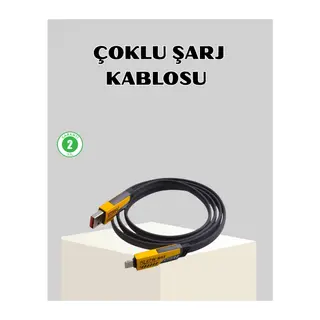 65W Çoklu Şarj Kablosu 4’ü 1 Arada Örgülü Hızlı Veri Aktarım USB-C USB-A