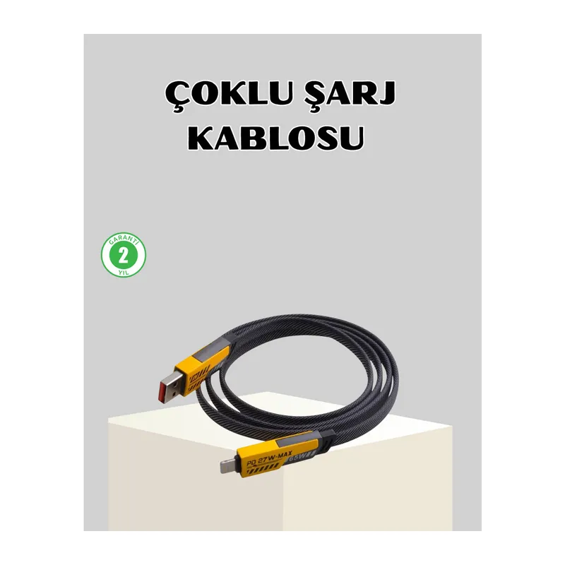 65W Çoklu Şarj Kablosu 4’ü 1 Arada Örgülü Hızlı Veri Aktarım USB-C USB-A